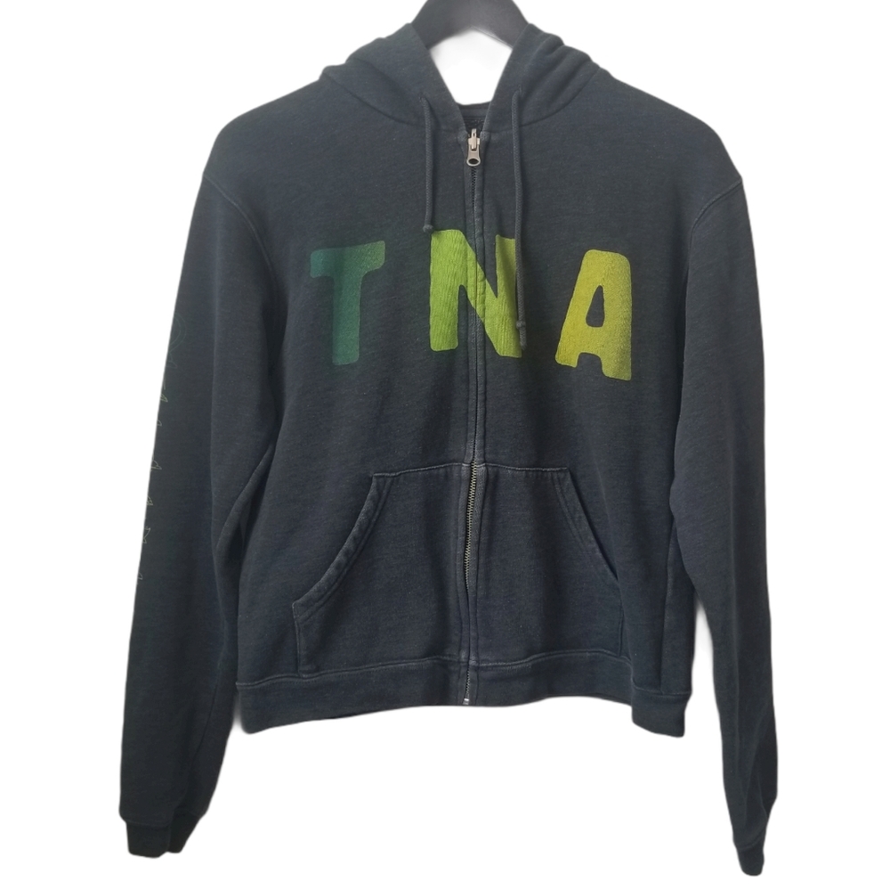Tna aritzia unisex grey tna spellout zip up hoodie